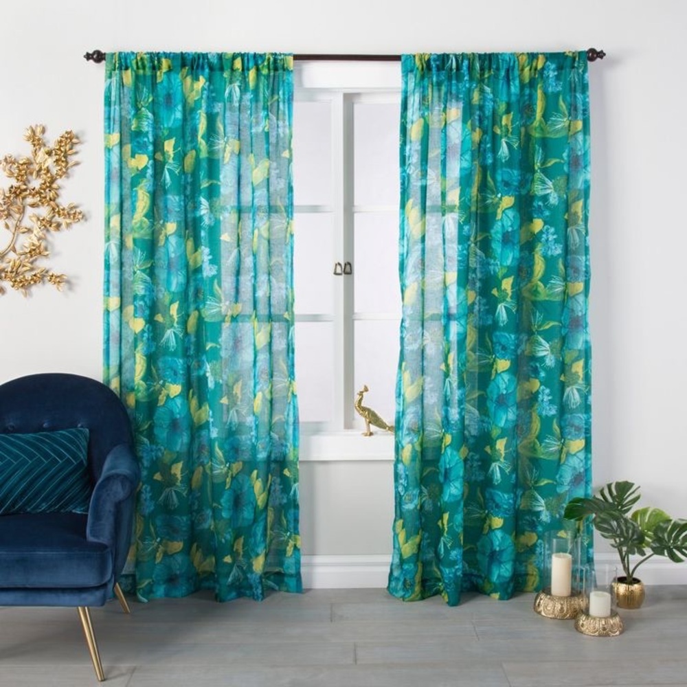 Indochic Floral Curtain Panel 84"